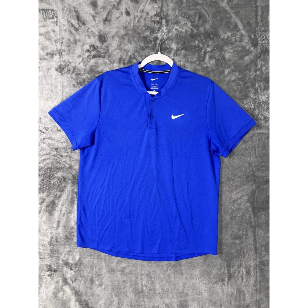 Nike Dri-FIT Blade Collar Golf Polo Shirt Mens Large Royal Blue Short Sleeve